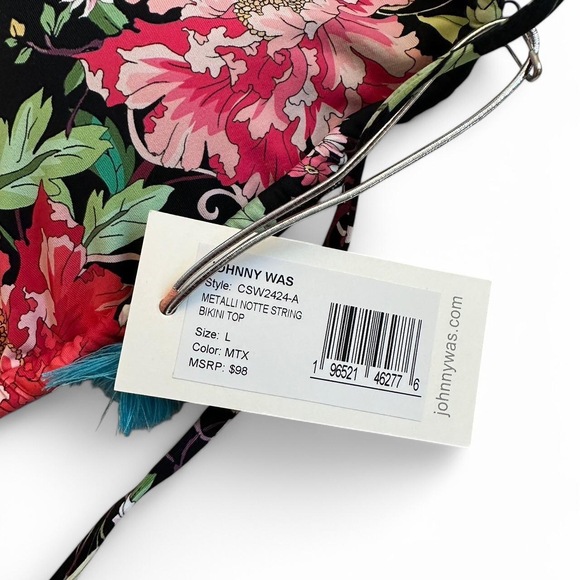 NWT Johnny Was Metalli Notte String Bikini Top Swim Suit black floral Large - Picture 3 of 6